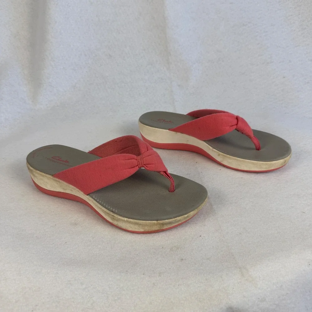 Clarks Cloudsteppers Arla Glitz‎ Coral Pink Wedge Sandals Womens US 8 UK 5.5